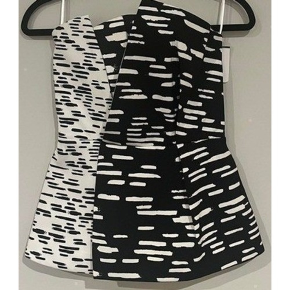Cameo Dont Wait Top Black White Tic-Tac Strapless Peplum XS C/MEO Collective